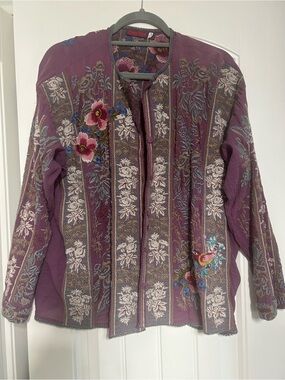 Johnny Was Purple Embroidered Merlin Blouse